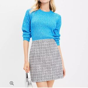 LOFT Tweed A-line Skirt 12 Black & White Plaid Metallic Sequin Preppy Academia
